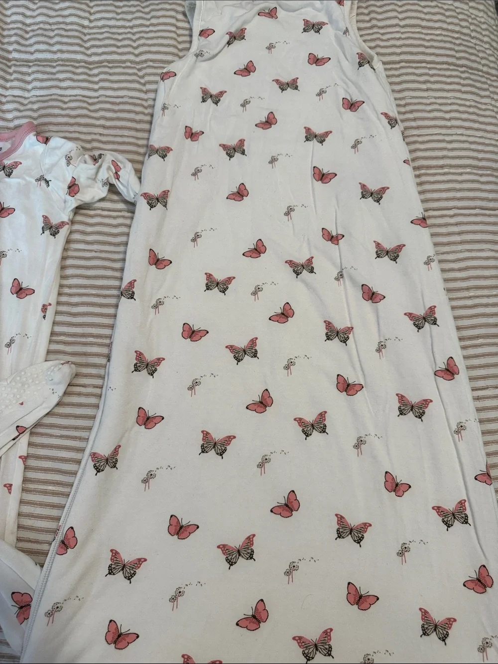Kyte BABY White Sleep Sack & Footed pj with Pink Butterfly Print